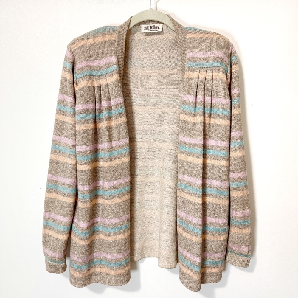 Vintage St. John Stripped Open Front Cardigan with Statement Shoulders Size 8